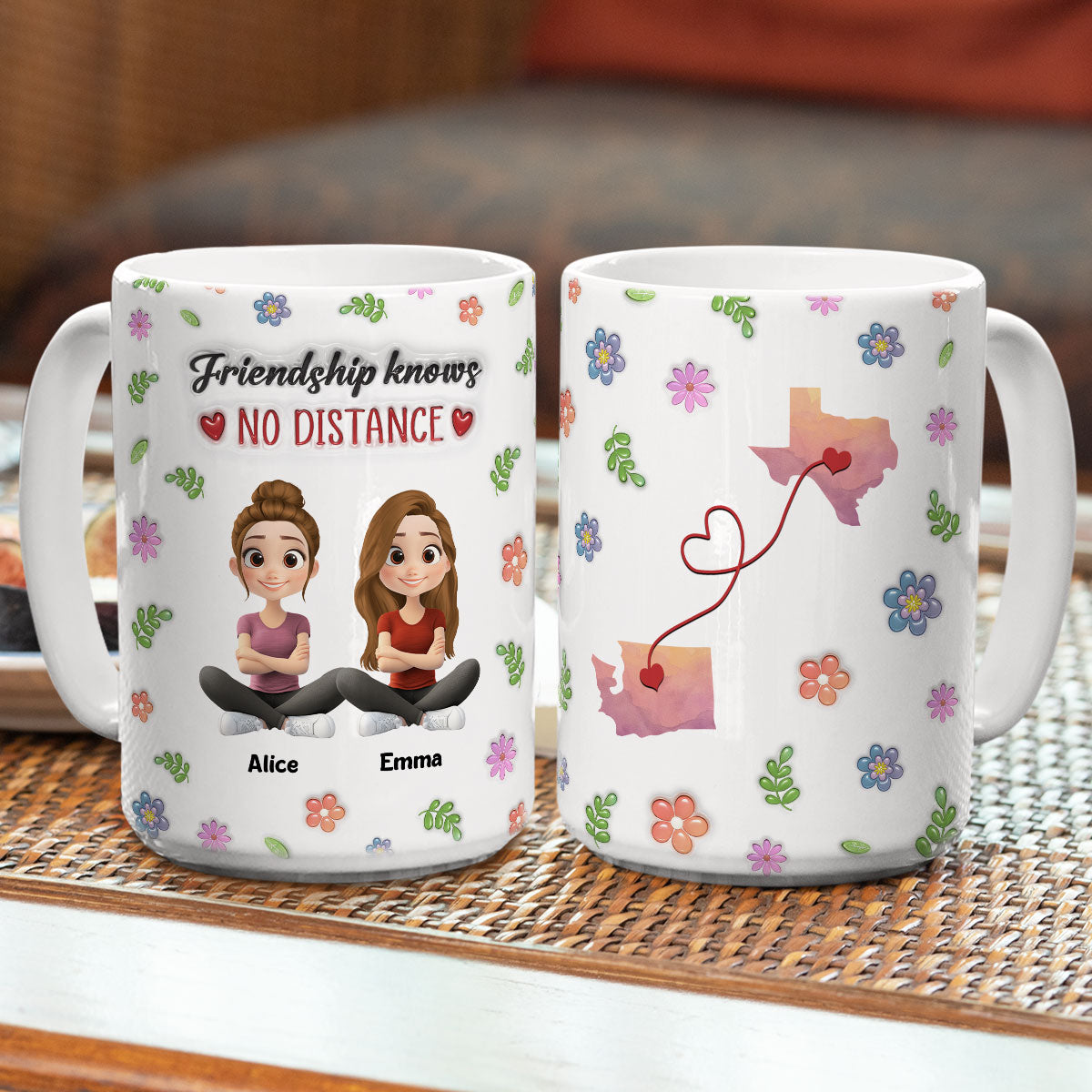 No Distance With Our Friendship - Personalized Custom 3D Inflated Effect Mug
