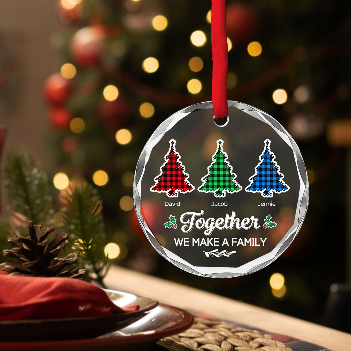 Together We Make A Family - Personalized Custom Glass Ornament