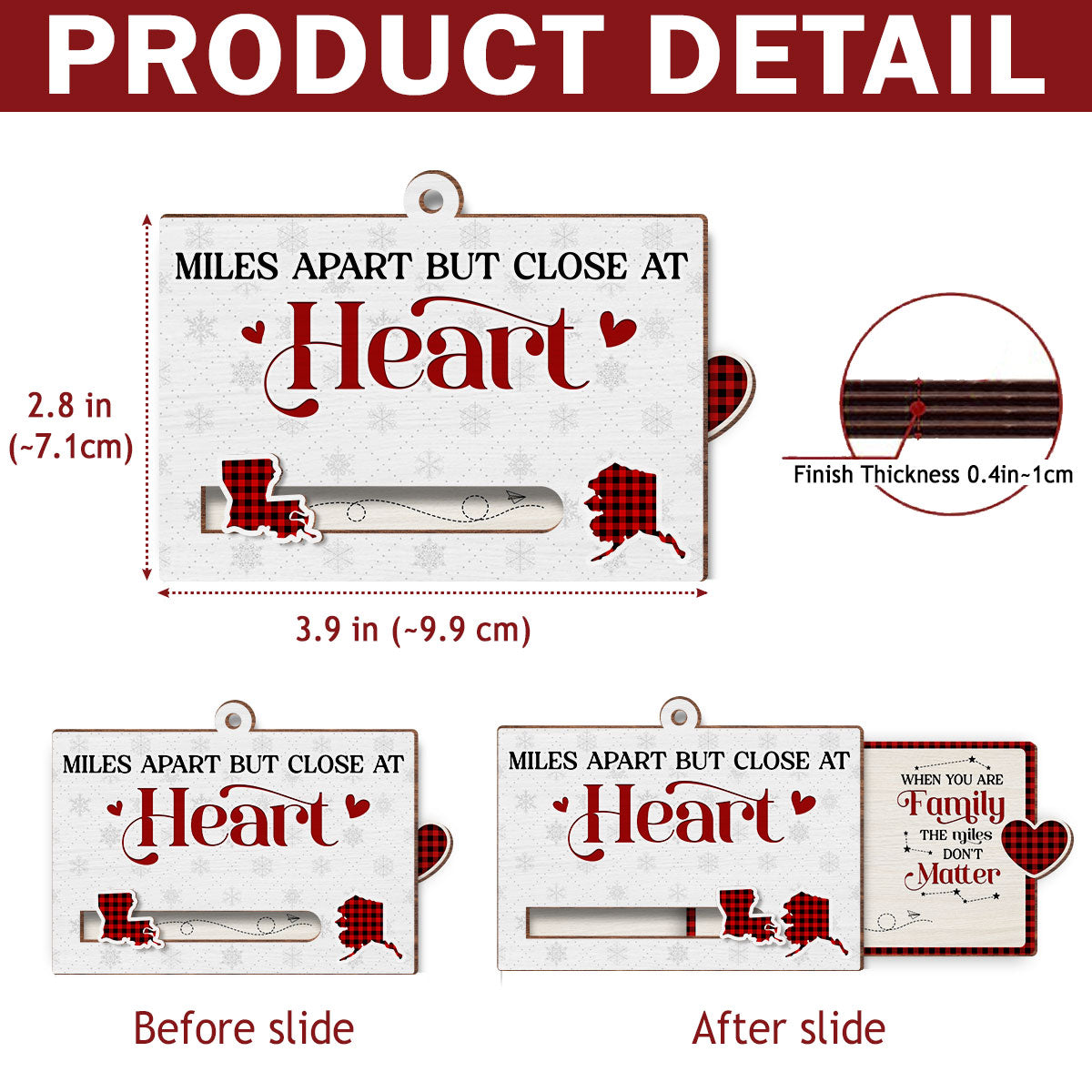 Miles Apart But Close At Heart - Personalized Custom Slide Ornament