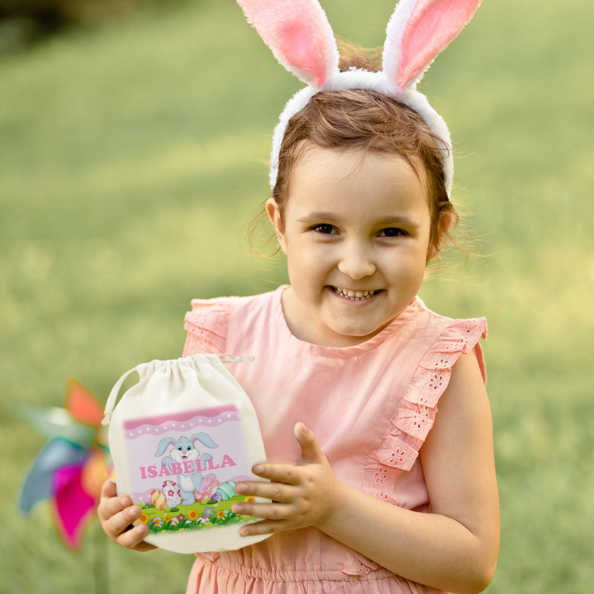 Blue Pink Bunny - Personalized Custom Favor Bag