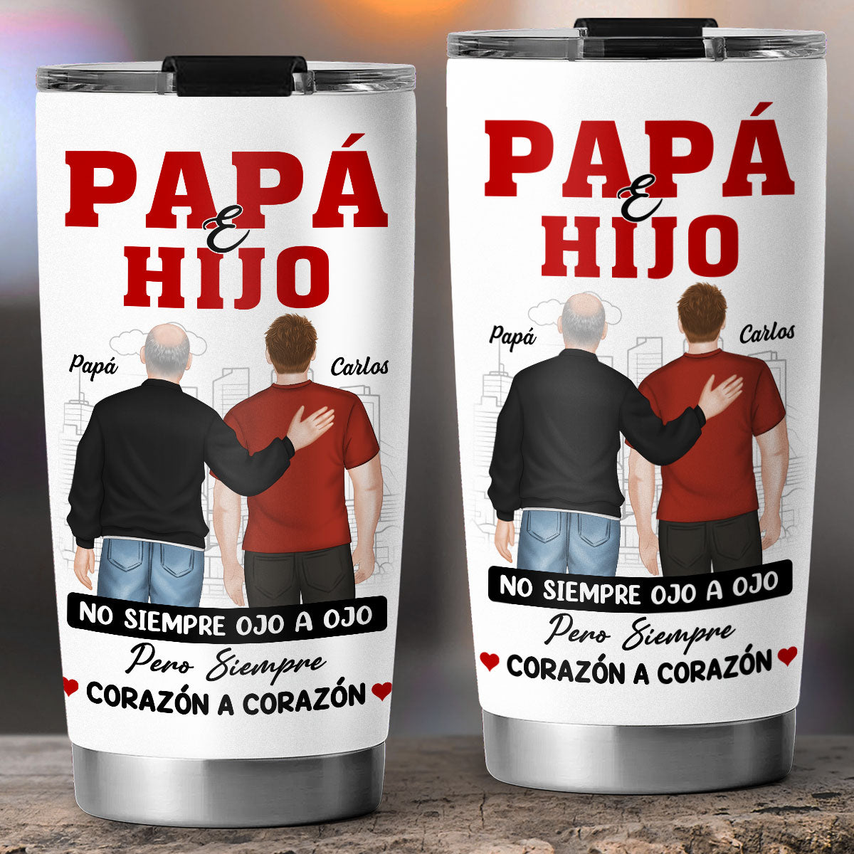 Padre E Hijo Mismo Corazón - Vaso Personalizado