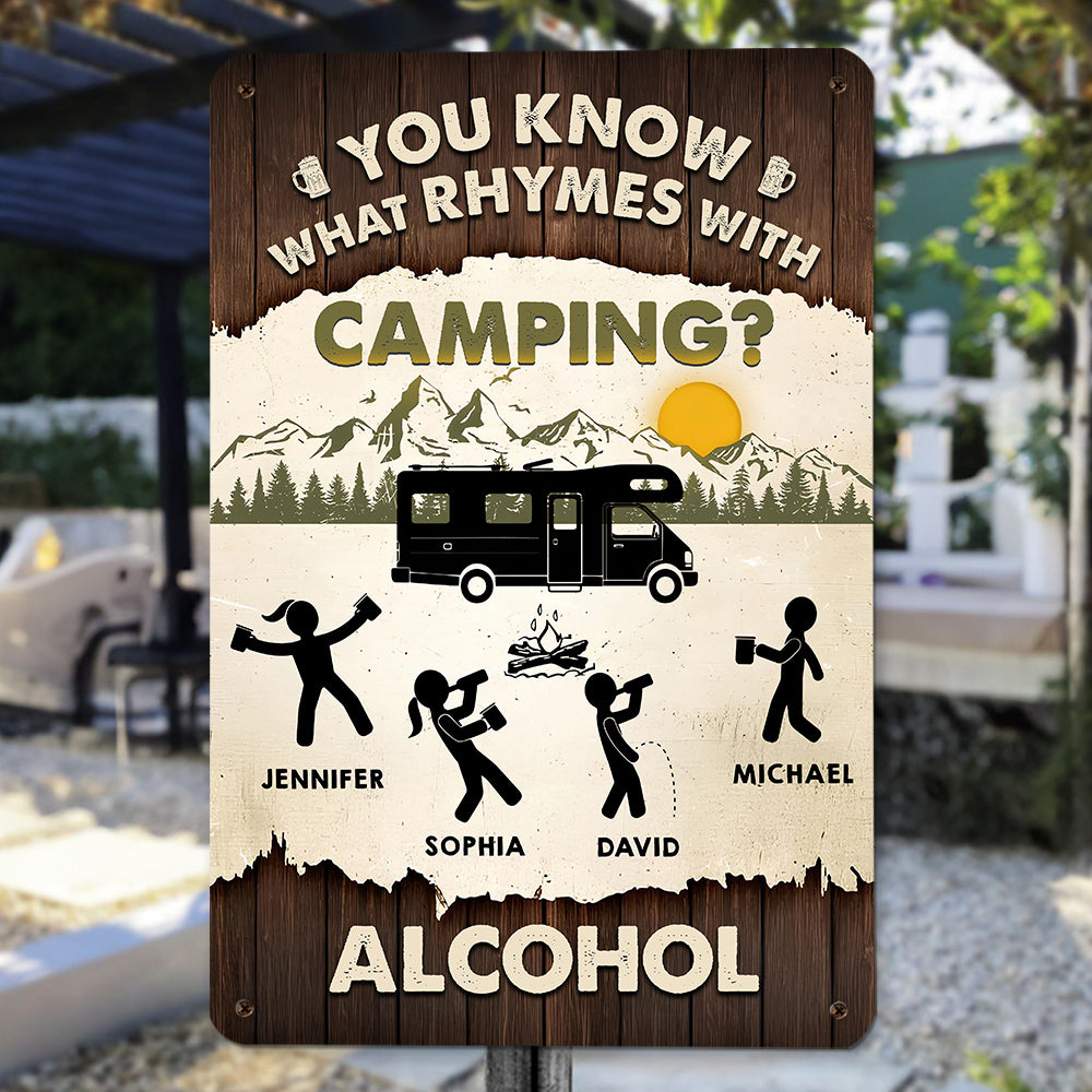 Camping Pairs Well With Booze - Personalized Custom Metal Sign