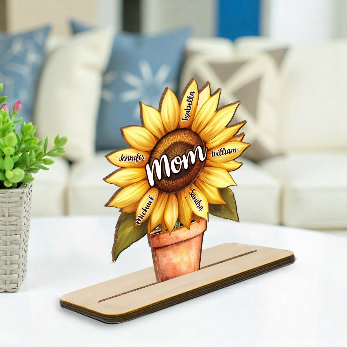 Grandma Sunflower - Personalized Custom 2-Layer Wood Plaque With Flat Base