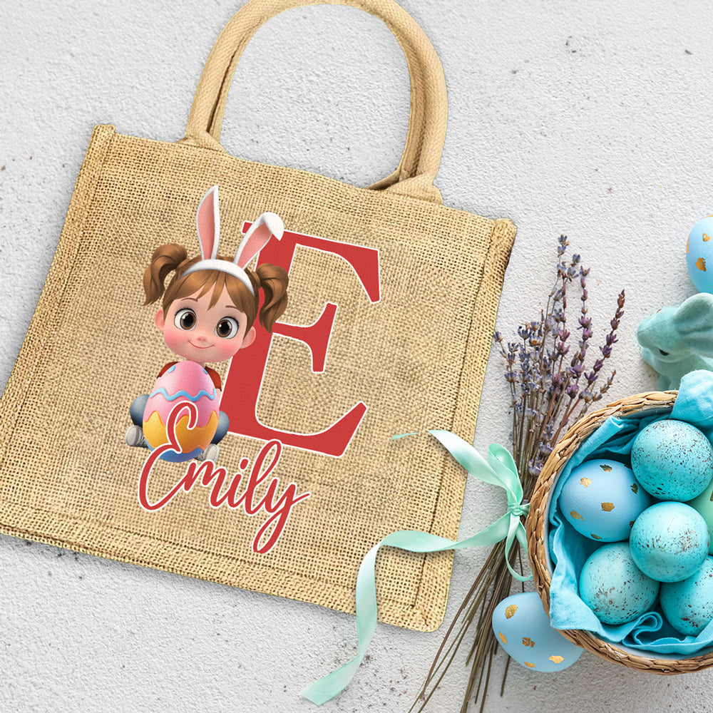 Hoppy Easter Fun - Personalized Custom Jute Tote Bag