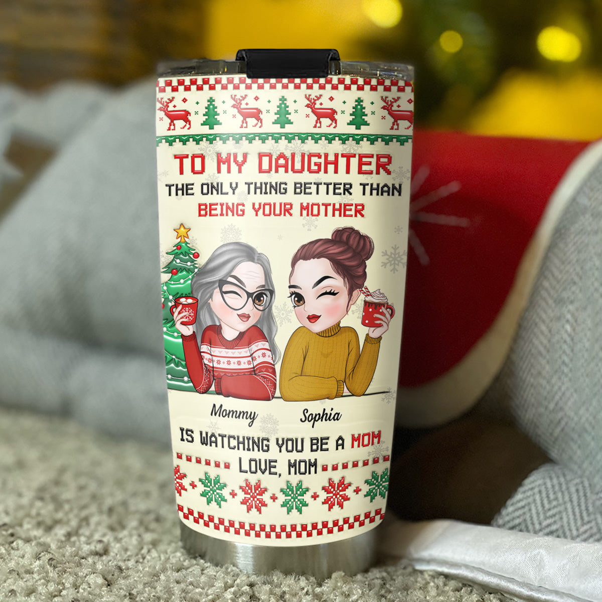 To My Daughter Merry Christmas - Personalized Custom 3D Inflated Effect Tumbler