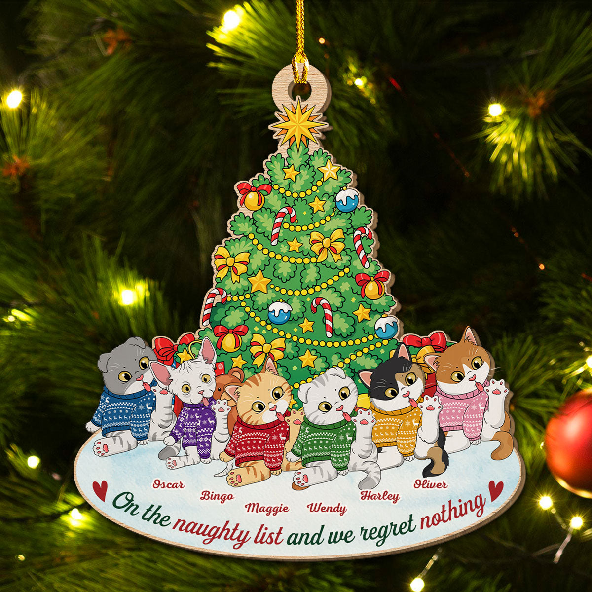 Naughty Cat Licking - Personalized Custom 1-layered Wood Ornament