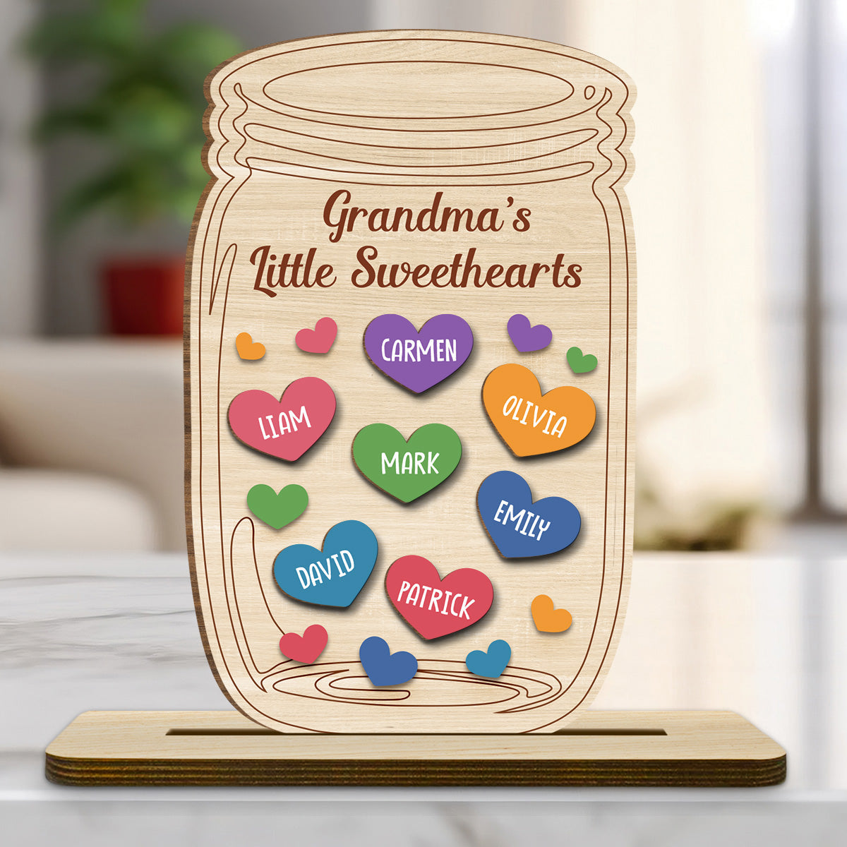 Grandma Little Sweethearts - Personalized Custom 2-Layer Wood Plaque With Flat Base