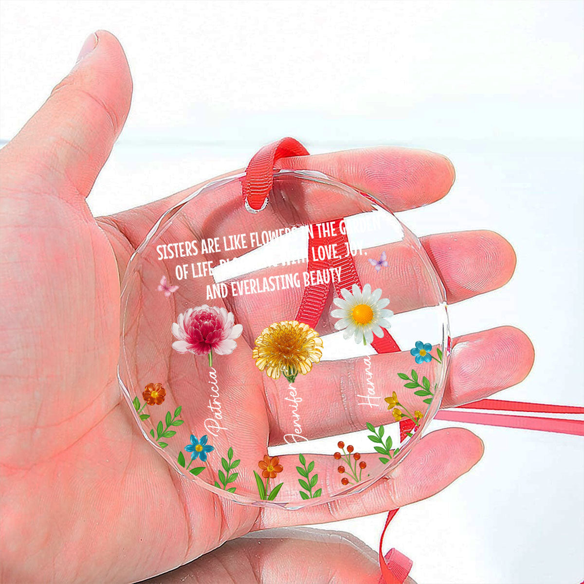 Sisters Bloom With Love And Joy - Personalized Custom Glass Ornament