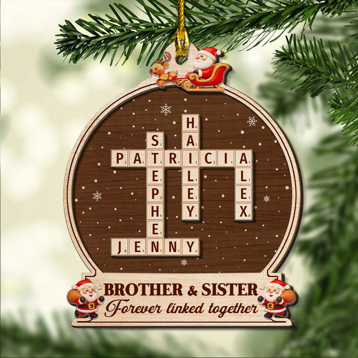 Forever Linked By Our Hearts - Personalized Custom Freeshape 2-Layered Wood Ornament