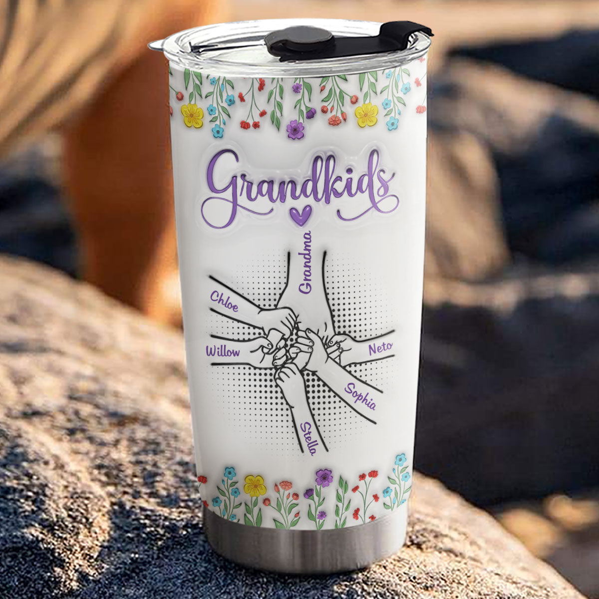 Love My Grandkids Hold Hands - Personalized Custom 3D Inflated Effect Tumbler