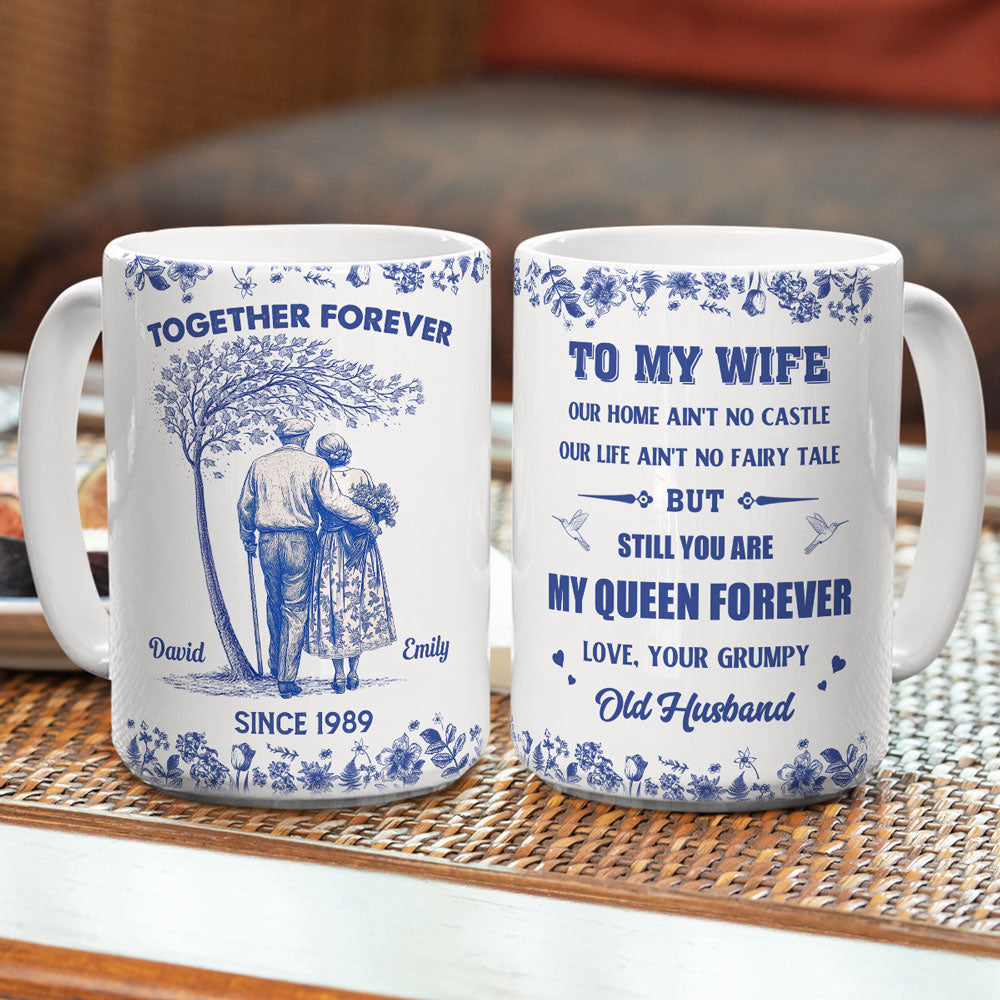 To My Queen Blue Toile - Personalized Custom Coffee Mug