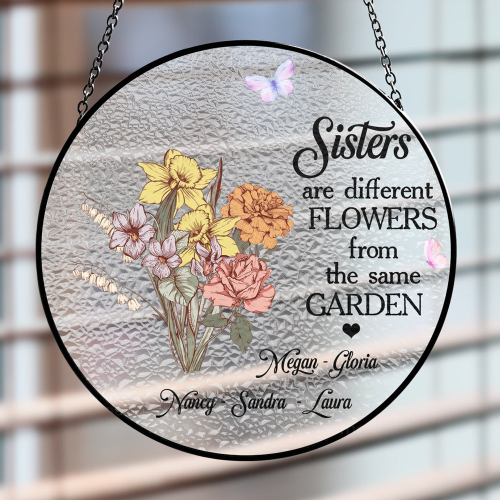 Floral Sisters Forever - Personalized Custom Window Hanging Suncatcher