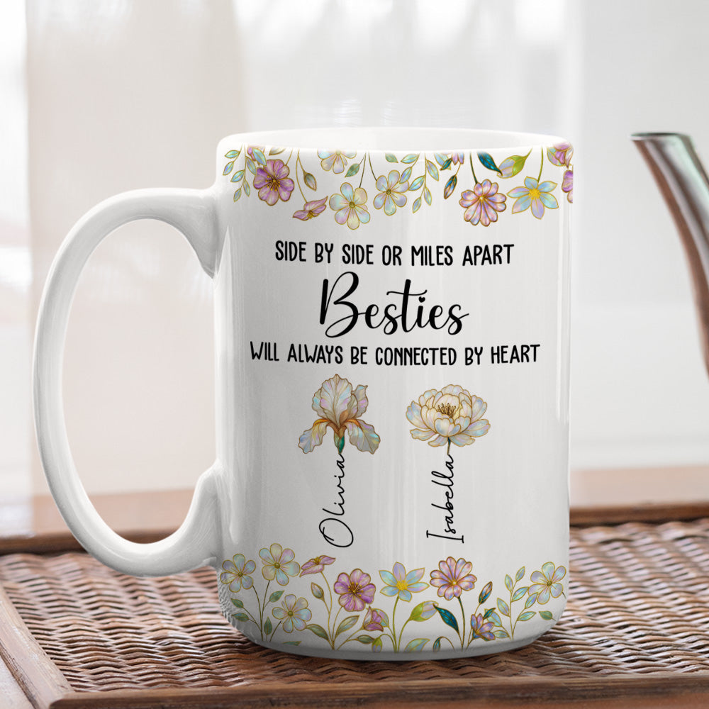 Sisters Always Connected Flowers - Personalized Custom Coffee Mug