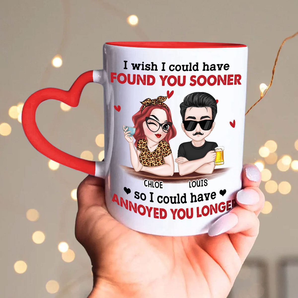 I Wish I Could - Personalized Custom Heart Handle Mug