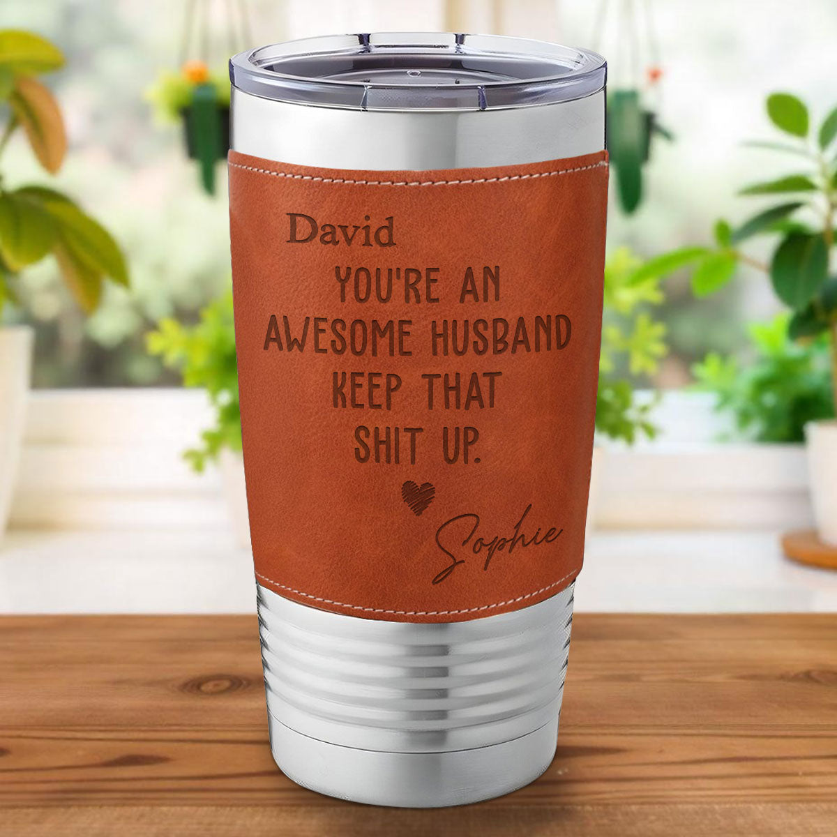 Awesome Husband -  Personalized Custom Engraved Leather Tumbler