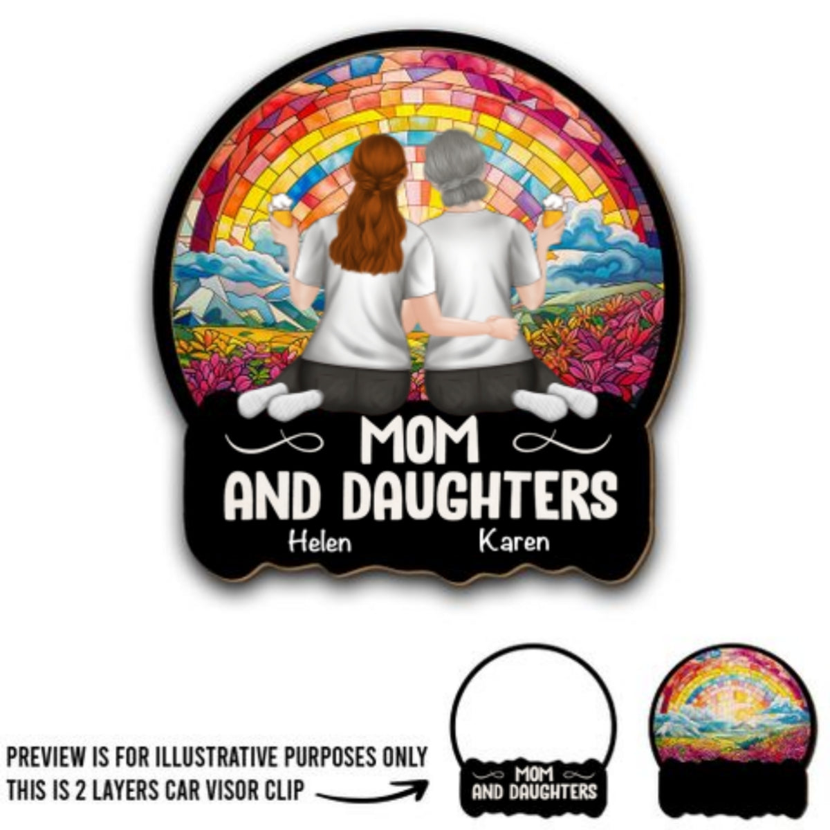 Mother And Daughter Sitting Together - Personalized Custom Car Visor Clip