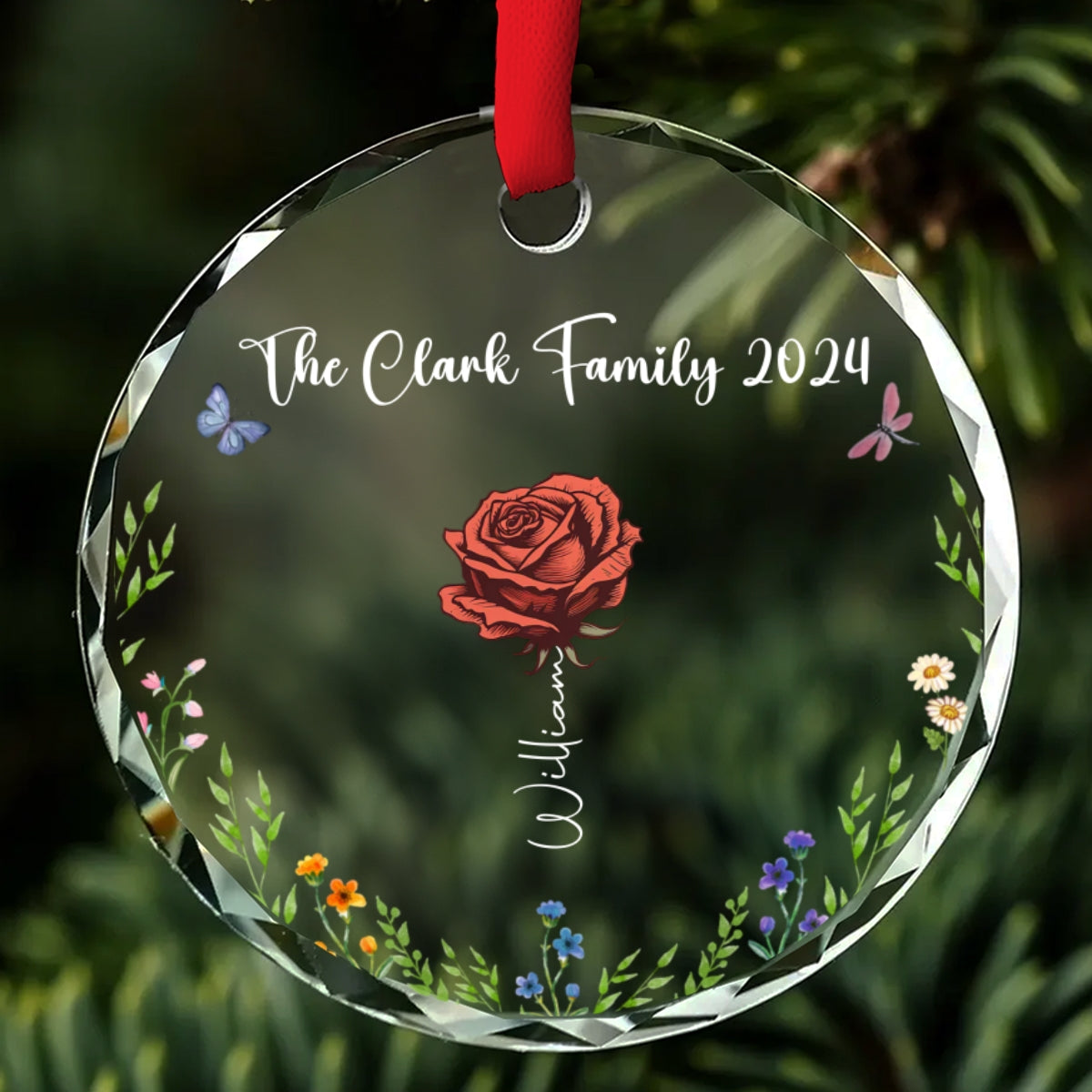Family Besties Flower - Personalized Custom Glass Ornament