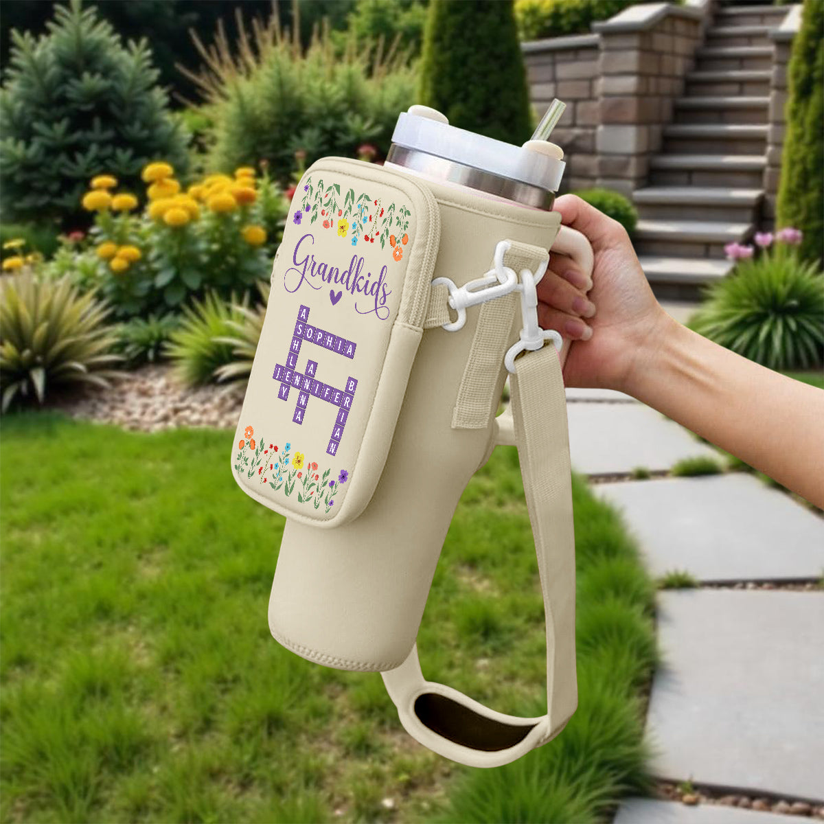 Love My Grandkids Crossword - Personalized Custom 40oz Water Bottle Carrier Bag