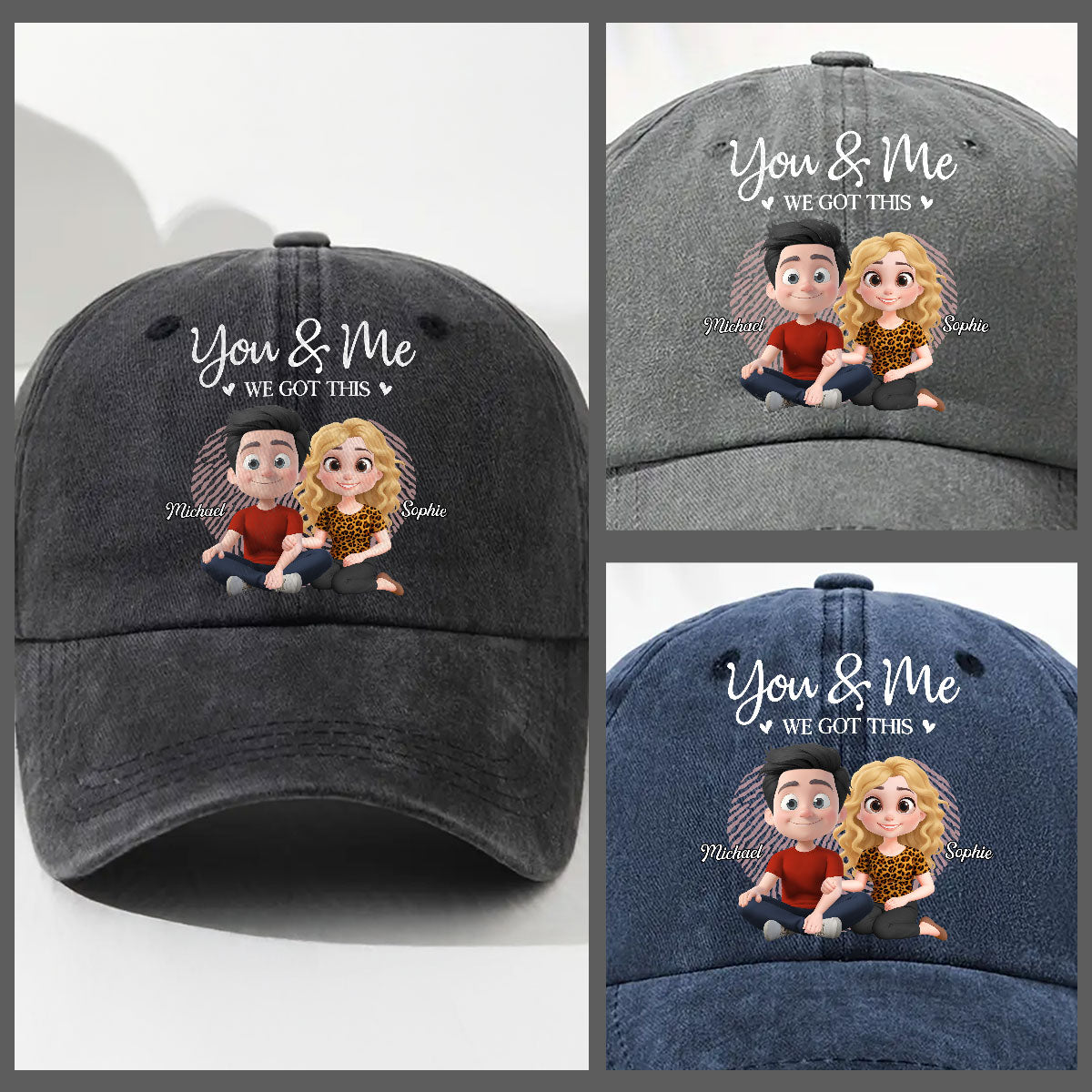 You And Me We Are Together - Personalized Custom Vintage Washed Denim Cap