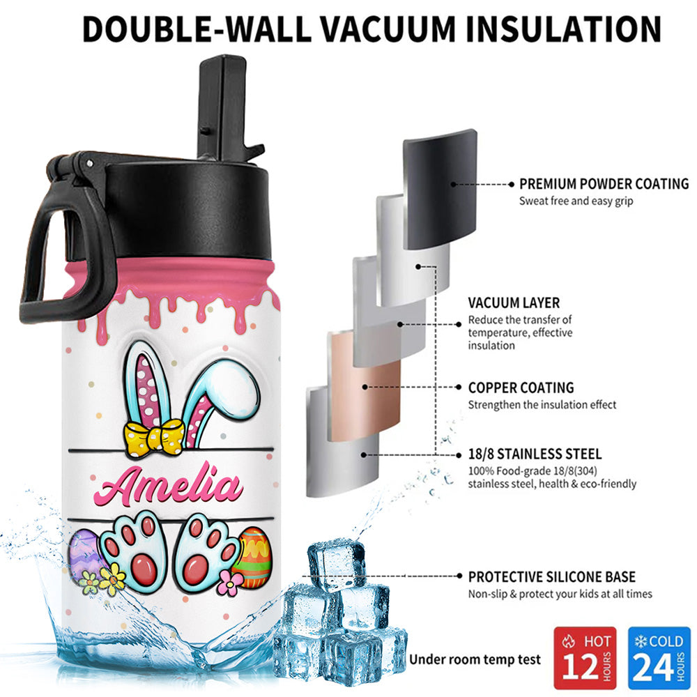 Cute Bunny Easter Eggs - Personalized Custom 3D Inflated Effect Kids Water Bottle