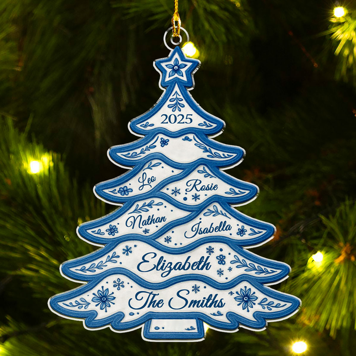 Delft Blue Christmas Tree - Personalized Custom Acrylic Ornament