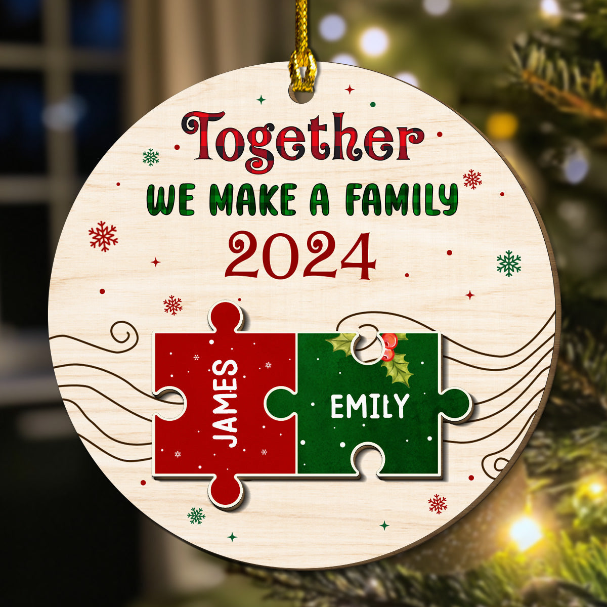 Together We Make A Family - Personalized Custom Freeshape 2-Layered Wood Ornament