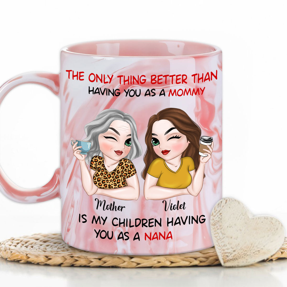 Lovely Nana - Personalized Custom Pink Marble Mug