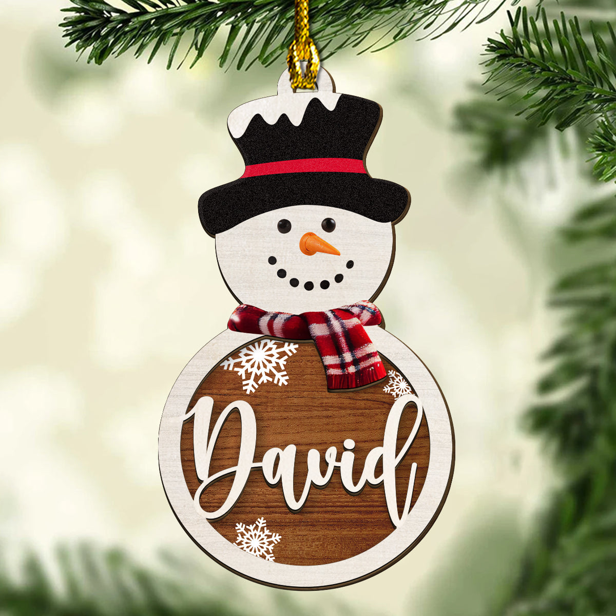 Snowman Custom Name - Personalized Custom Freeshape 2-Layered Wood Ornament