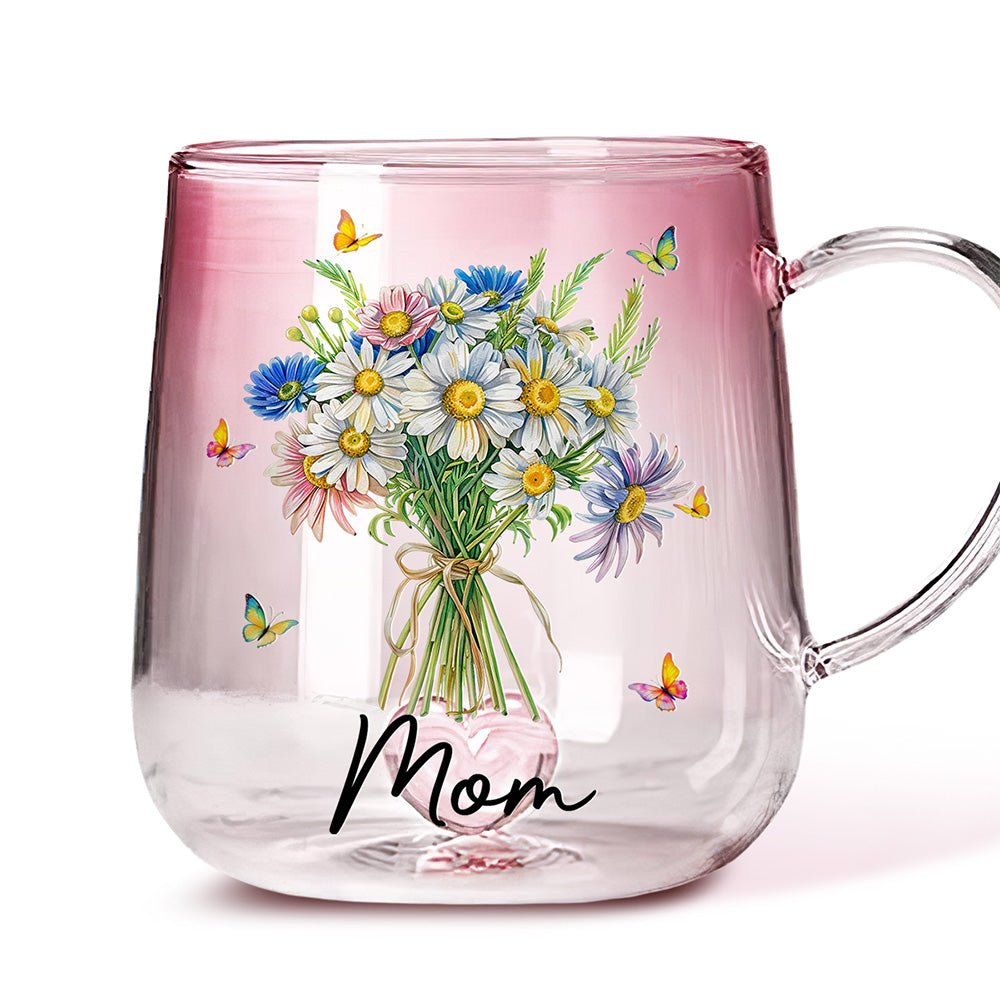 Birth Month Flower  - Personalized Custom Pink Gradient Glass Mug