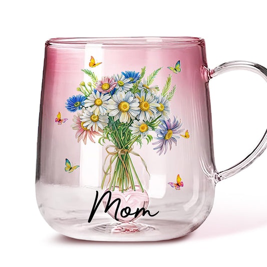 Birth Month Flower  - Personalized Custom Pink Gradient Glass Mug