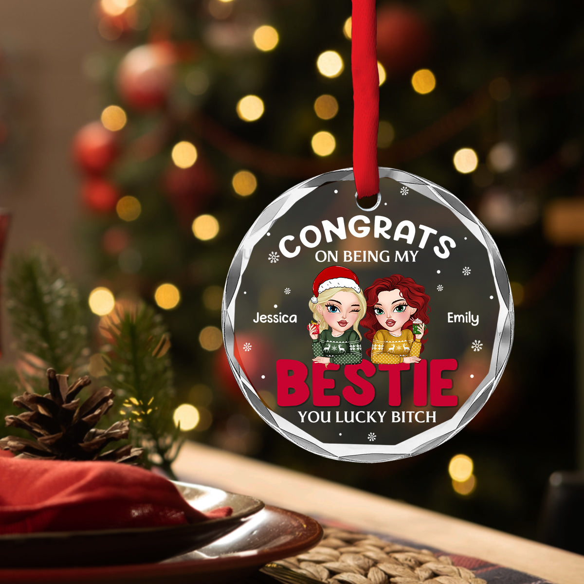 Congrats On Being My Bestie Merry Christmas - Personalized Custom Glass Ornament