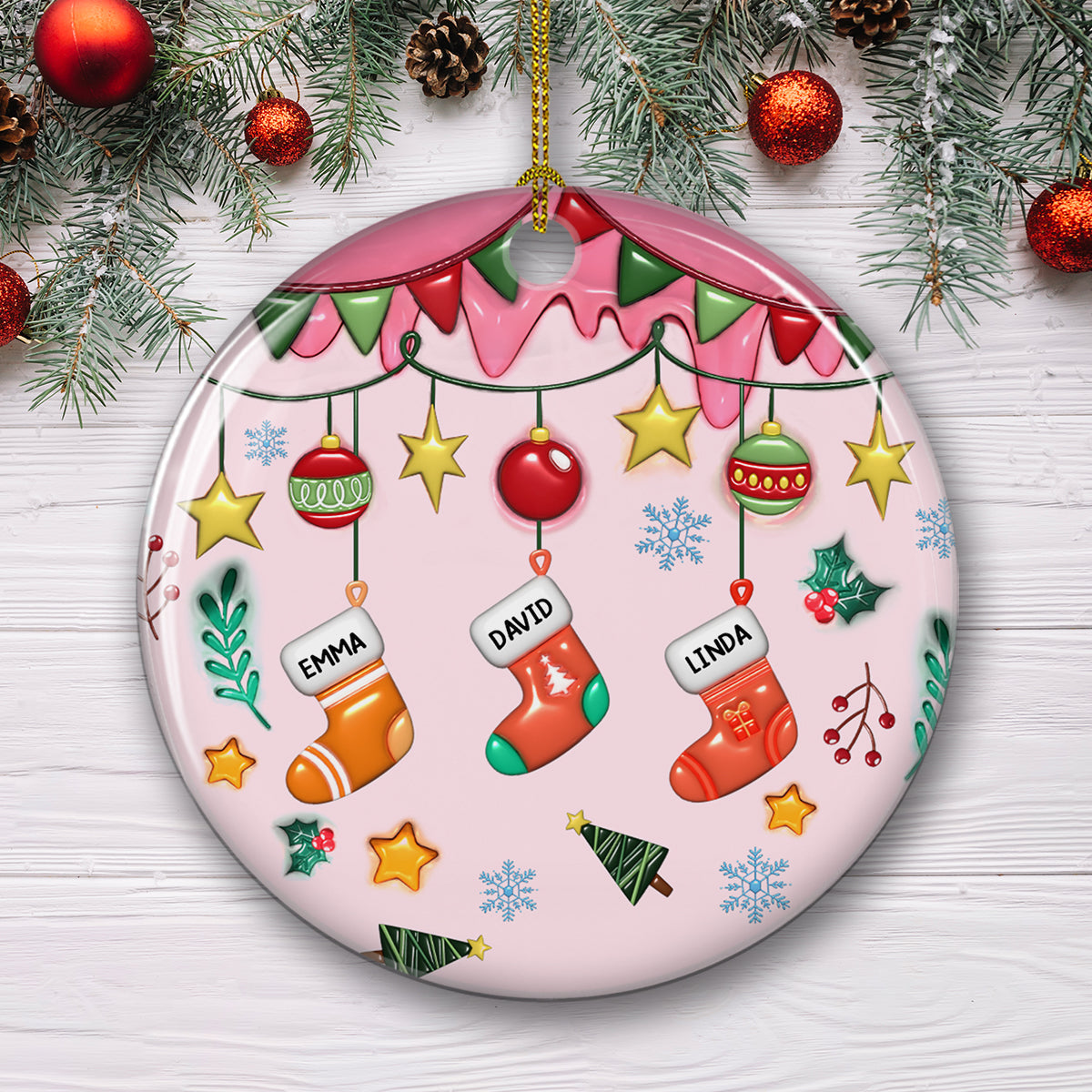 Family Stockings Christmas - Personalized Custom 3D Inflated Effect Ceramic Ornament