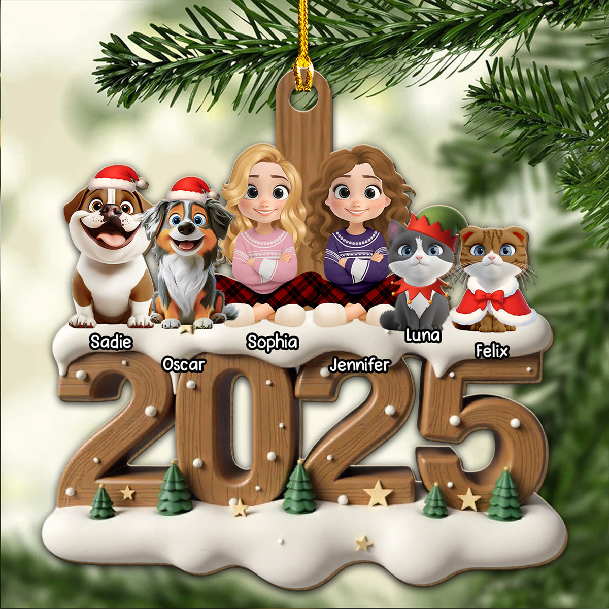 Together With Them This Year Onwards - Personalized Custom 3D Effect Wood Ornament