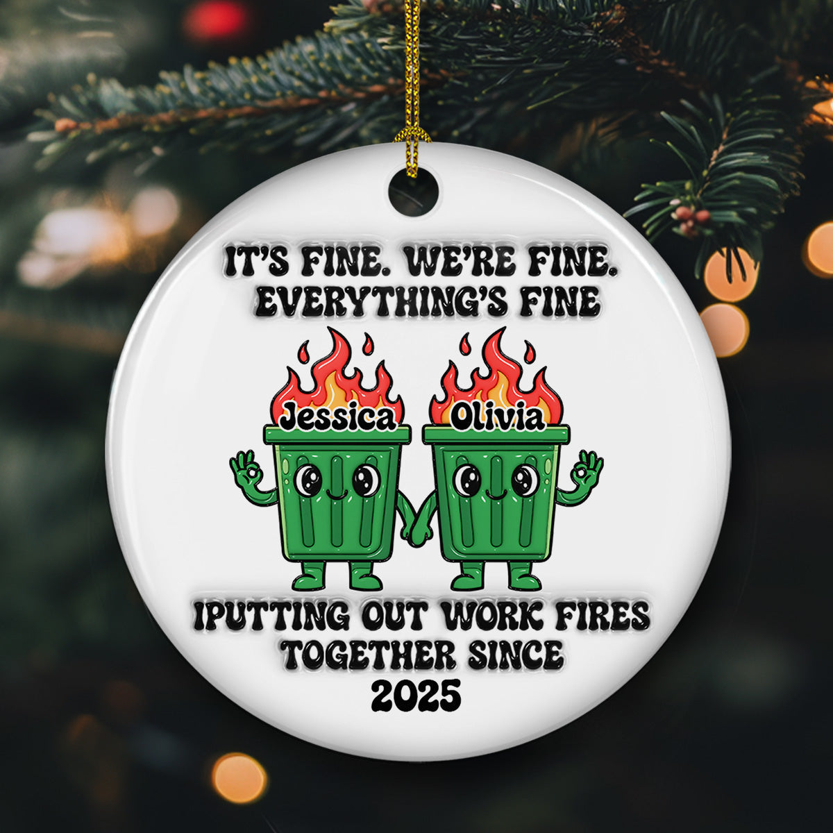 Funny Teamwork - Personalized Custom 3D Effect Ceramic Ornament 