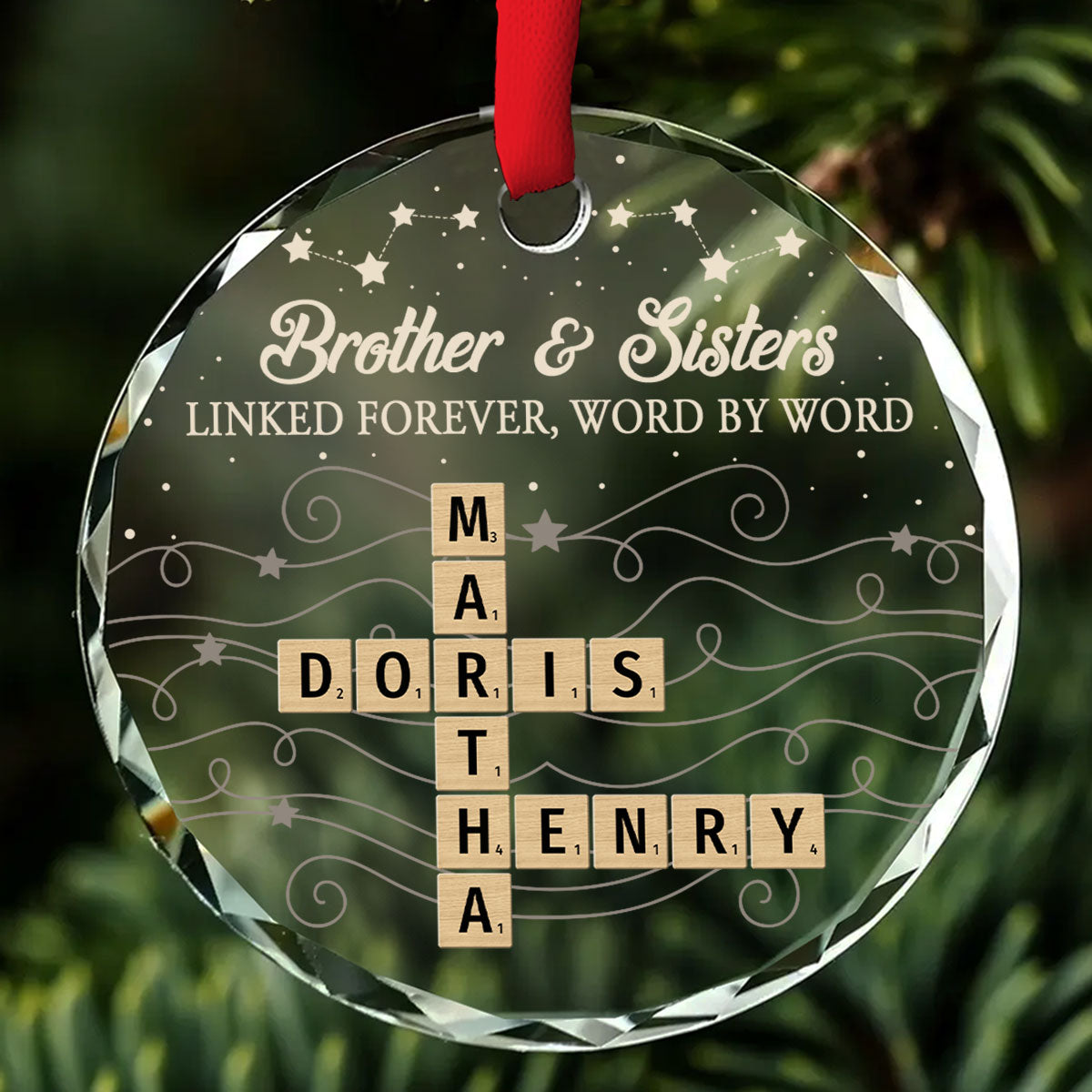 Brother And Sister Linked Forever Always - Personalized Custom Glass Ornament