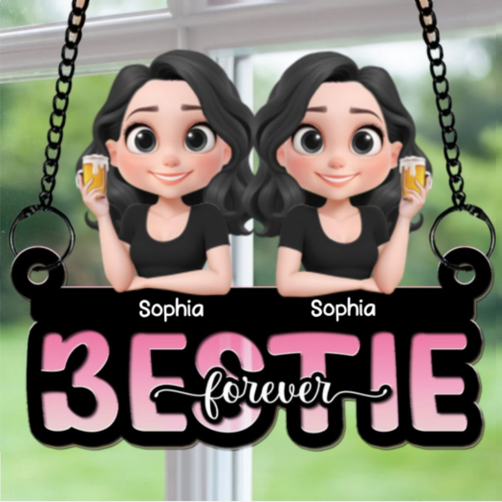 Slay Cartoon Bestie - Personalized Custom Suncatcher