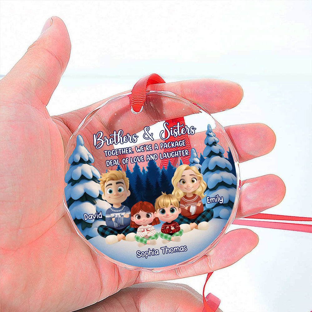 Laugh Love Live With Siblings - Personalized Custom Glass Ornament