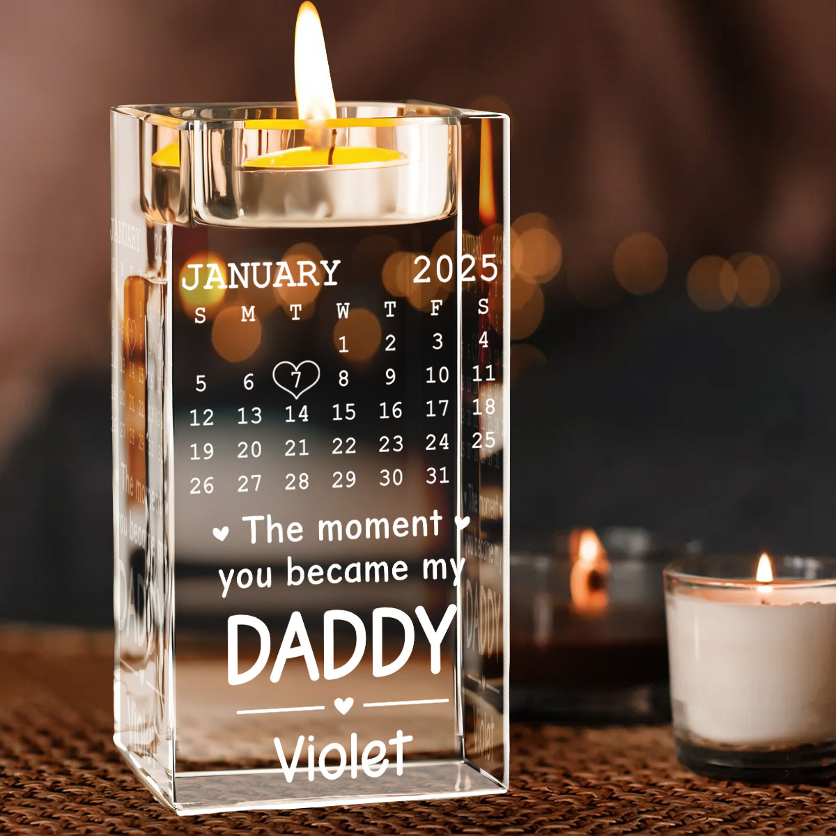 Became Daddy - Personalized Custom Engraved Crystal Candle Holder