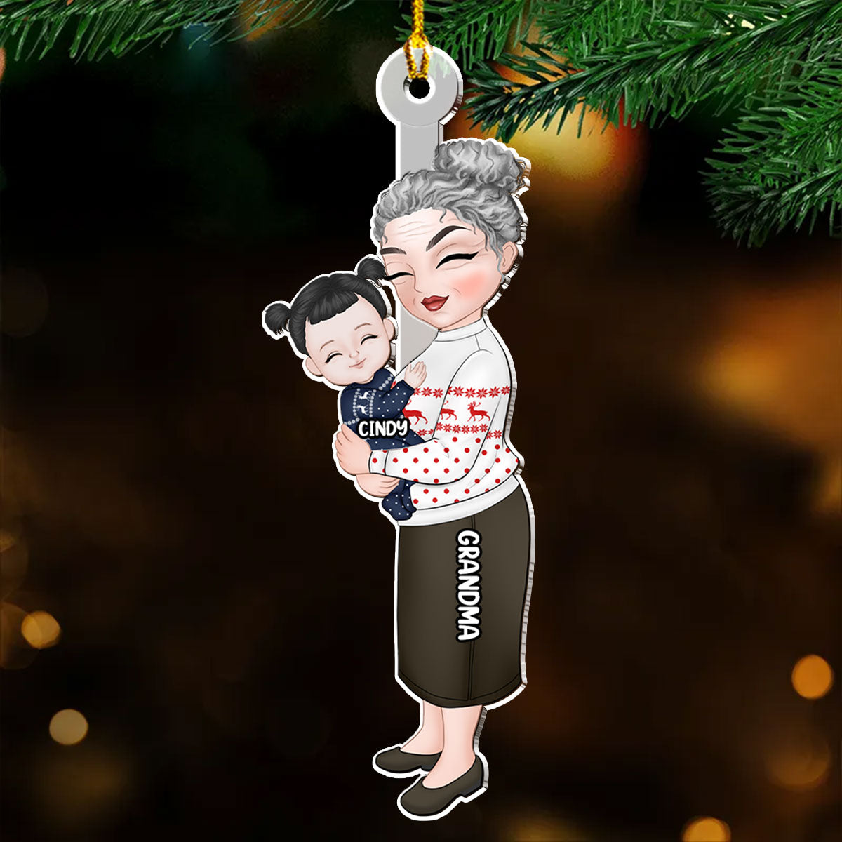 Grandma & Grandkid Hugging Christmas Gift - Personalized Custom Acrylic Ornament