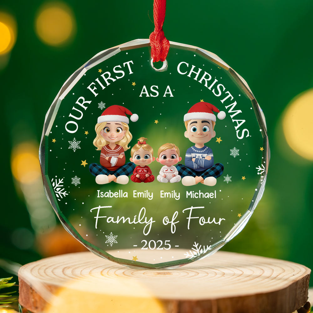 Family Of Three - Personalized Custom Glass Ornament