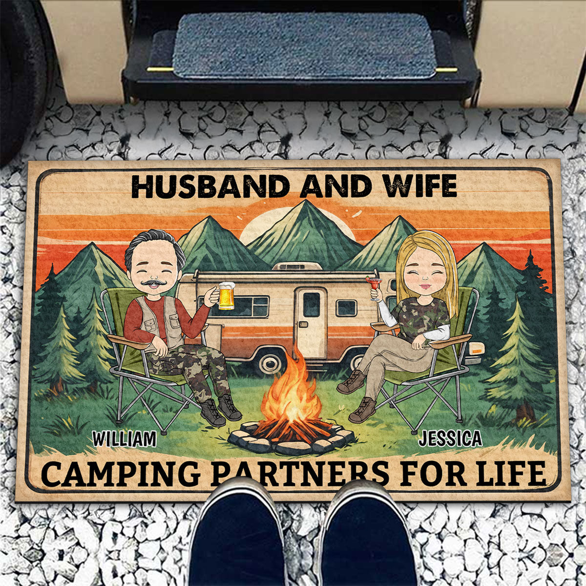 Husband And Wife Camping Partners For Life - Personalized Custom Doormat