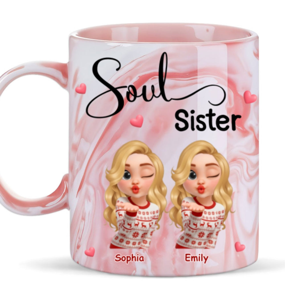 Sisters By Soul - Personalized Custom Pink Marble Mug