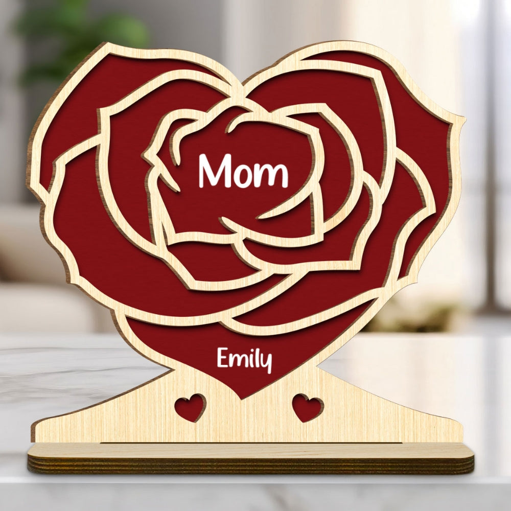 Family Flower - Personalized Custom 2-Layer Wood Plaque With Flat Base