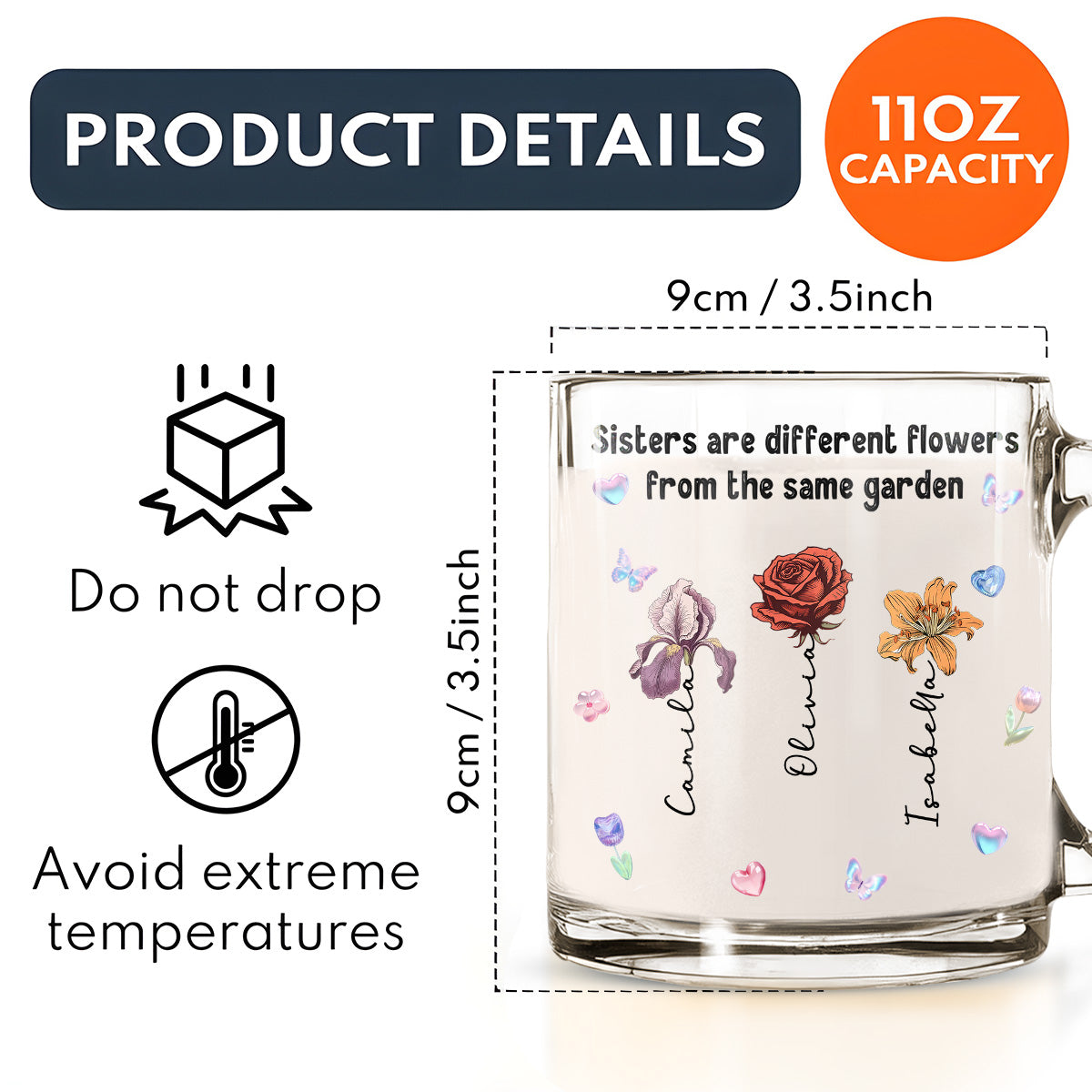 Sisters Forever Connected - Personalized Custom Glass Mug