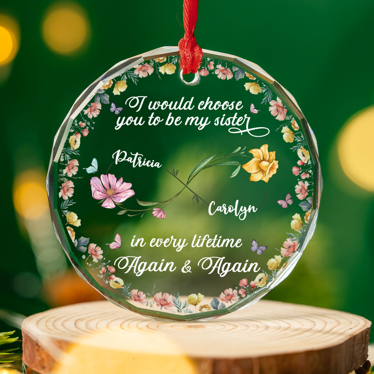 Love Between Sisters Never Ends - Personalized Custom Glass Ornament