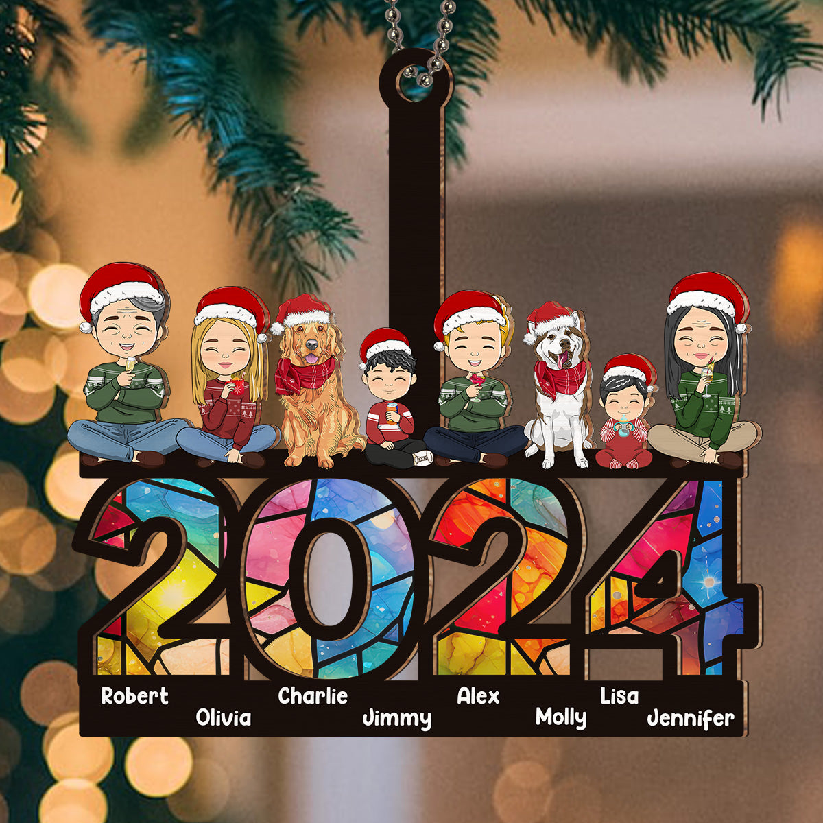 Family Sitting 2024 - Personalized Custom Suncatcher Ornament