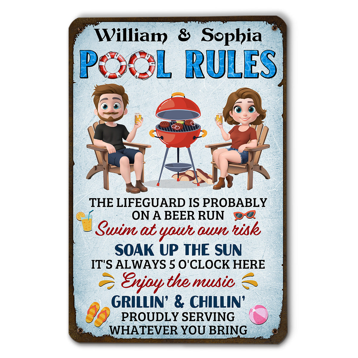 Pool Rules - Personalized Custom Metal Sign