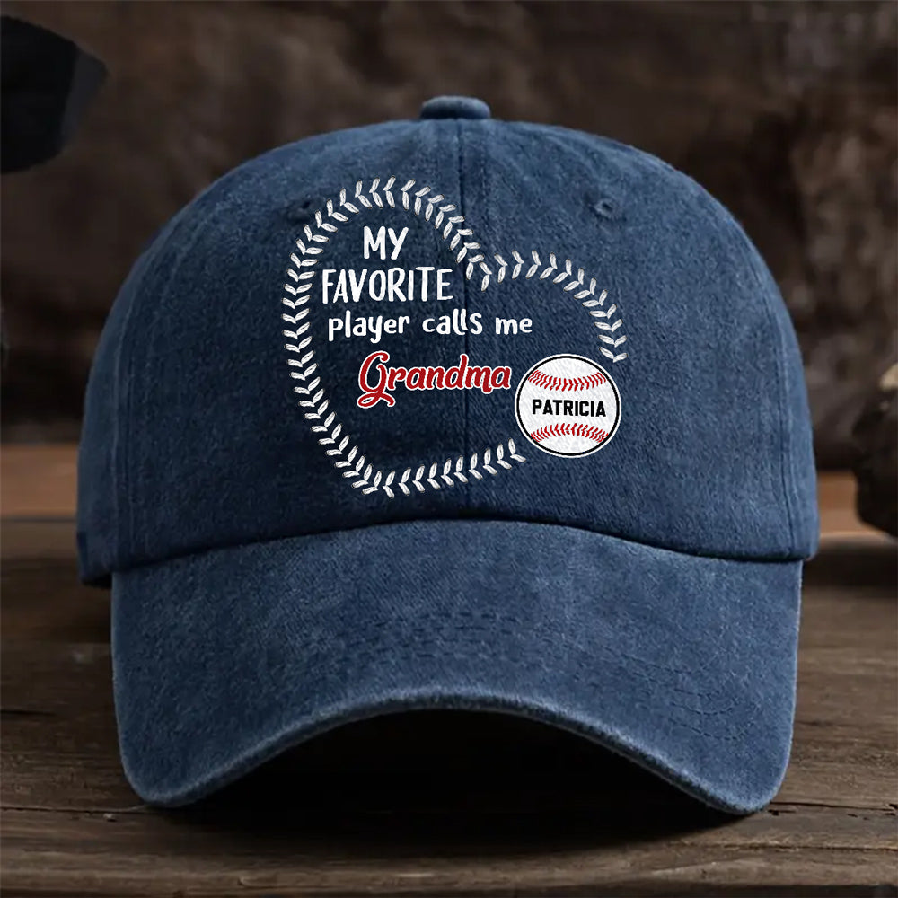My Fav Players Call Me Grandma - Personalized Custom Vintage Washed Denim Cap
