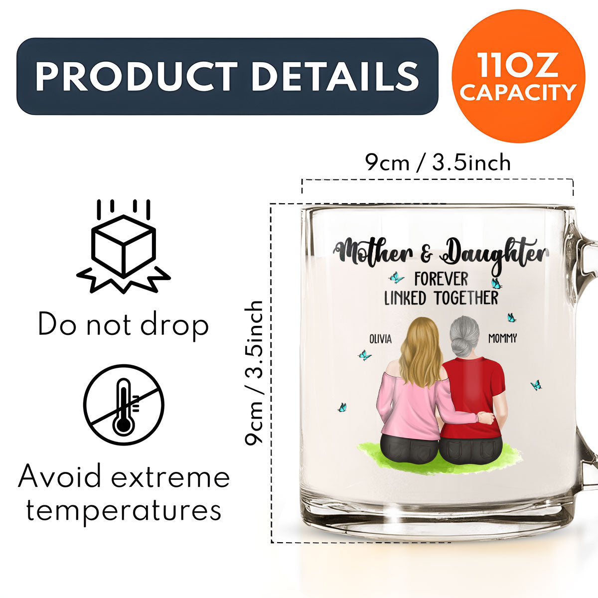 Mother And Daughter Connected By Love - Personalized Custom Glass Mug