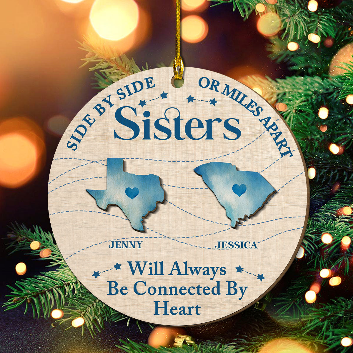 Connected By Heart - Personalized Custom Freeshape 2-Layered Wood Ornament